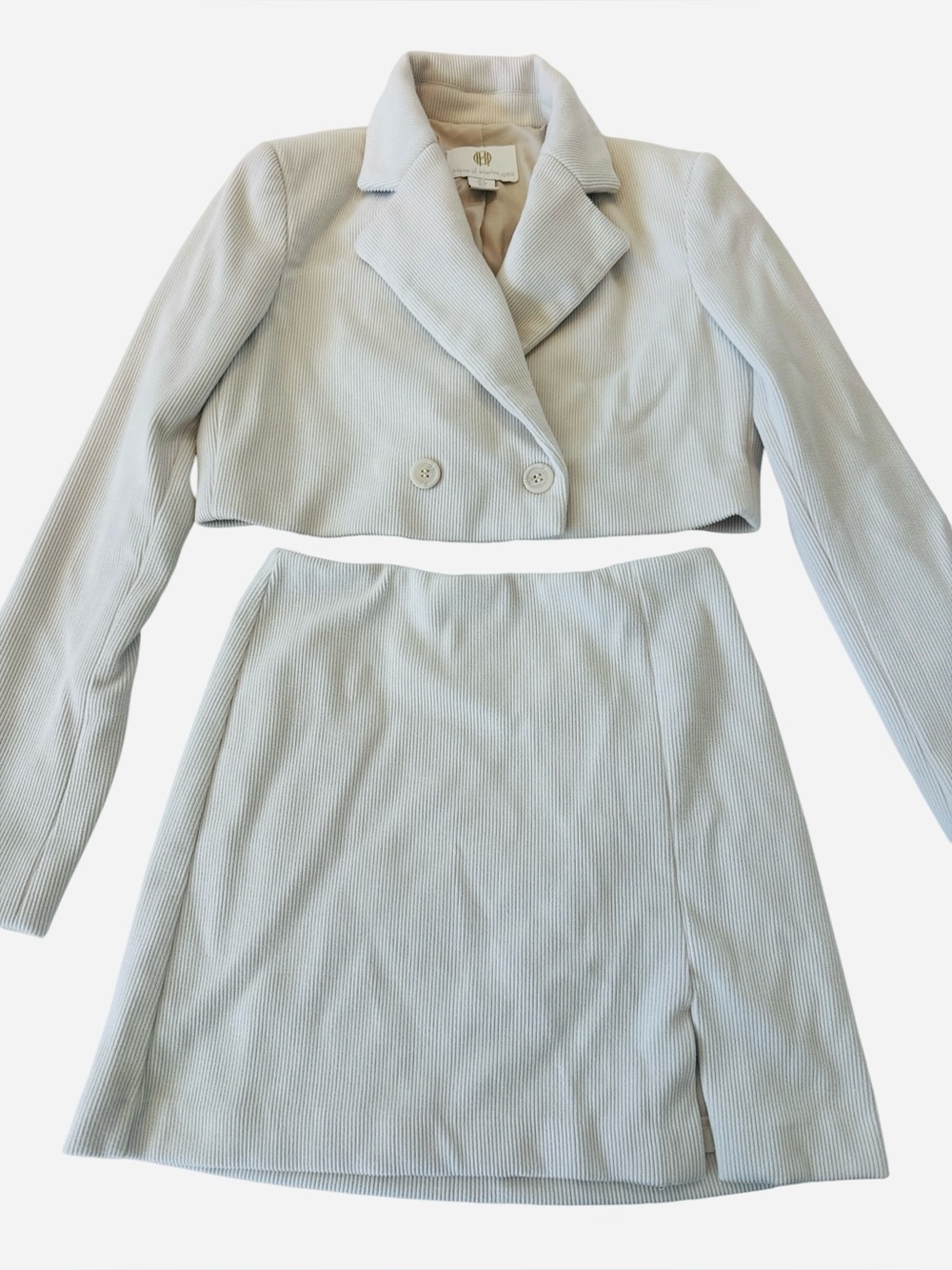 Revolve House of Harlow 1960 Cropped Ribbed Blazer and Mini Skirt Set in Ivory - Picture 4 of 13